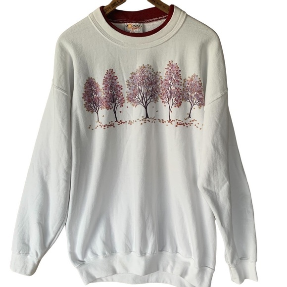 Vintage Autumn Fall Leaves Sweatshirt Adult Large White Tree Nature Grandma 90s - Picture 1 of 4